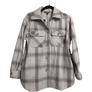NWT Steve Madden High Noon Shacket Light Grey Plaid Button Front Collar Size S